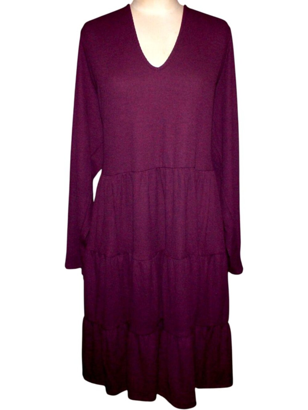 NWT Torrid Potent Purple Tiered Waffle Knit Mini Dress Plus Size 26 Pocket 4X - Picture 2 of 13